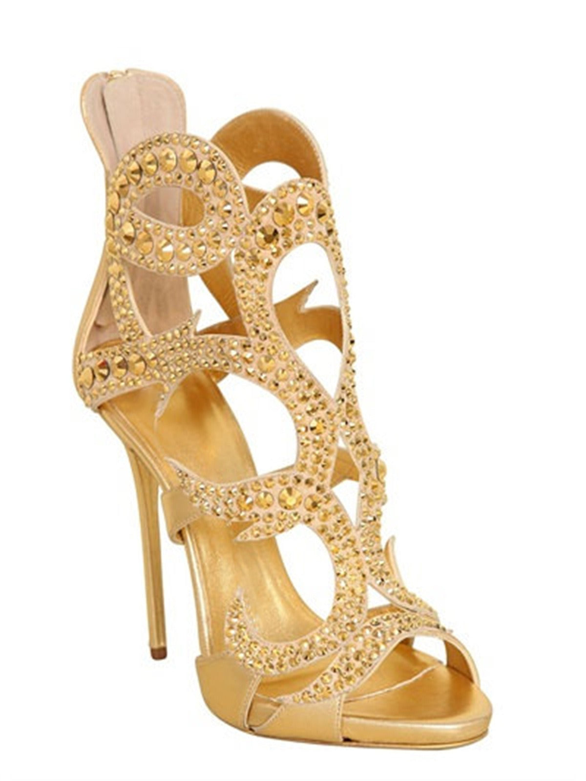 Sexy Luxury High Heel Sandals, Thin Heel Womens Shoes, Banquet Party Shoes, Gold Champagne, Water Diamond, and Fashionable