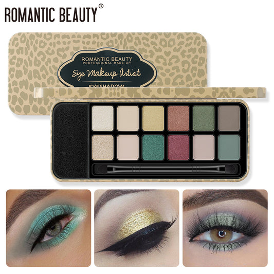 Romantic Beauty 12 Colors Leopard Eyeshadow Makeup Pearl Matte Finishing Eyeshadow Palette Brush