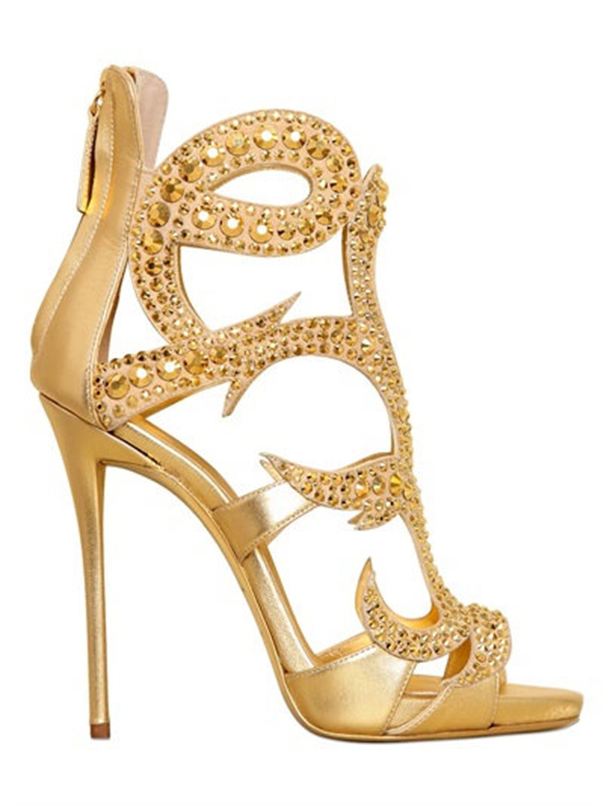 Sexy Luxury High Heel Sandals, Thin Heel Womens Shoes, Banquet Party Shoes, Gold Champagne, Water Diamond, and Fashionable