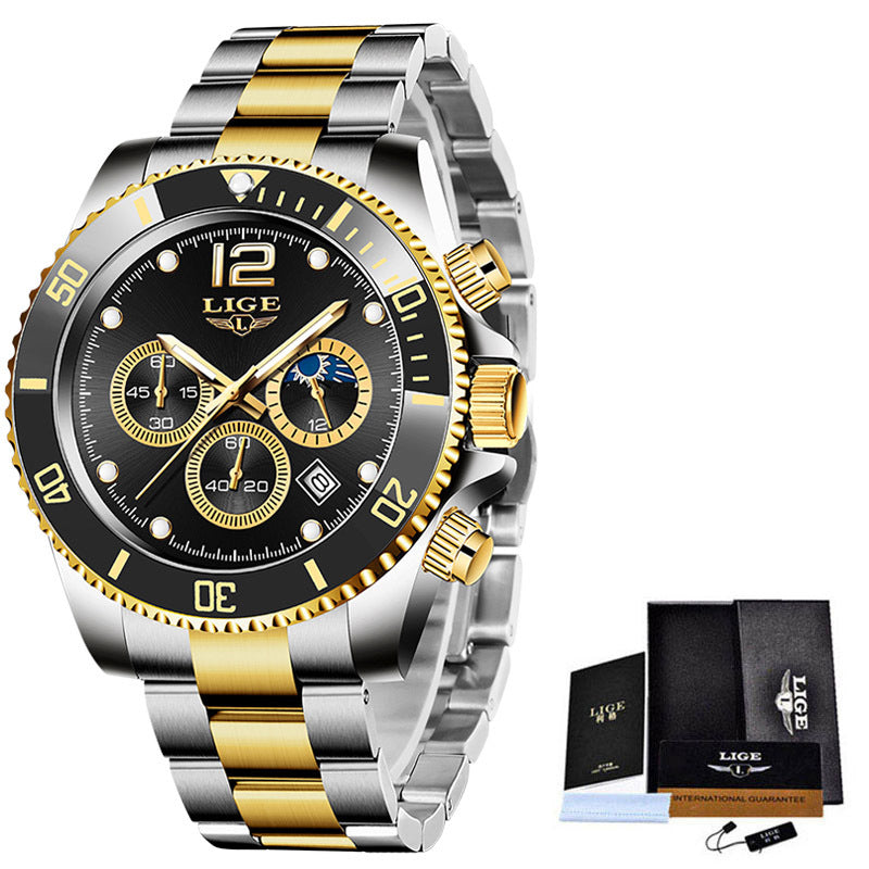 New Quartz Watch Men's Sports Waterproof Watch Multifunctional Chronograph