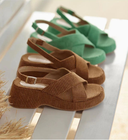 European and American Large New Summer Style Casual Thick Sole Lazy Slope Heel Crossover with Towel Slippers ins