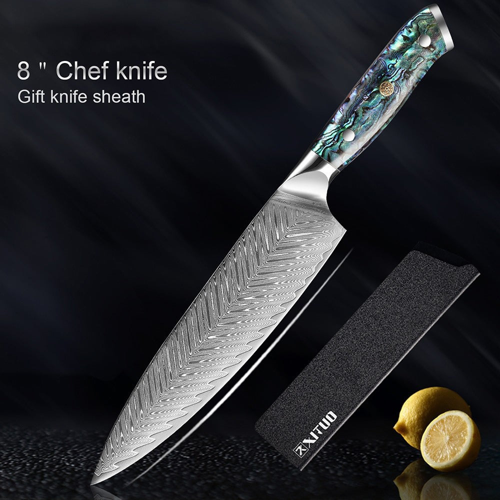 XITUO Damascus Steel Chef Knife Set Fine1-5 PCS Kitchen Knives Abalone shell handle Santoku knife