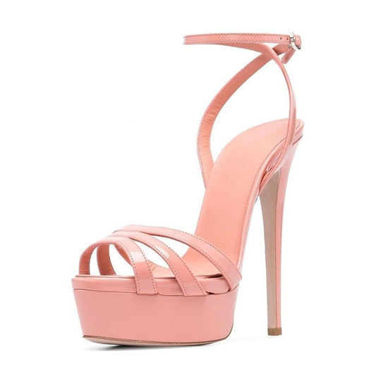 Plus Size Platform Outdoor Womens Sandals With Round Toe Ankle Buckle and Slim High Heels For Womens Simple and Sexy Shoes