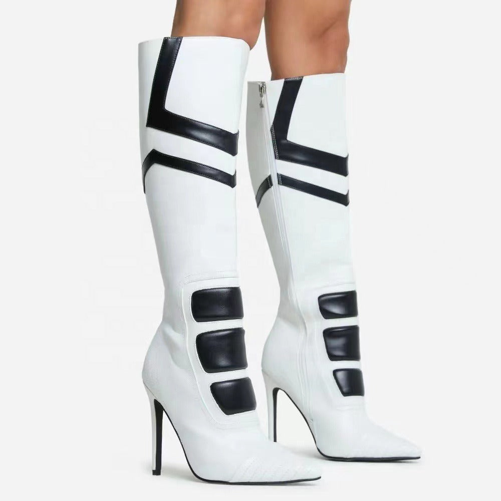 Black and white color scheme, simple and fashionable long boots for women's shoes