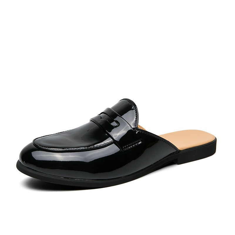 Half Shoes Men Mules Slippers Casual Shoes Men Fashion Social Patent Leather
