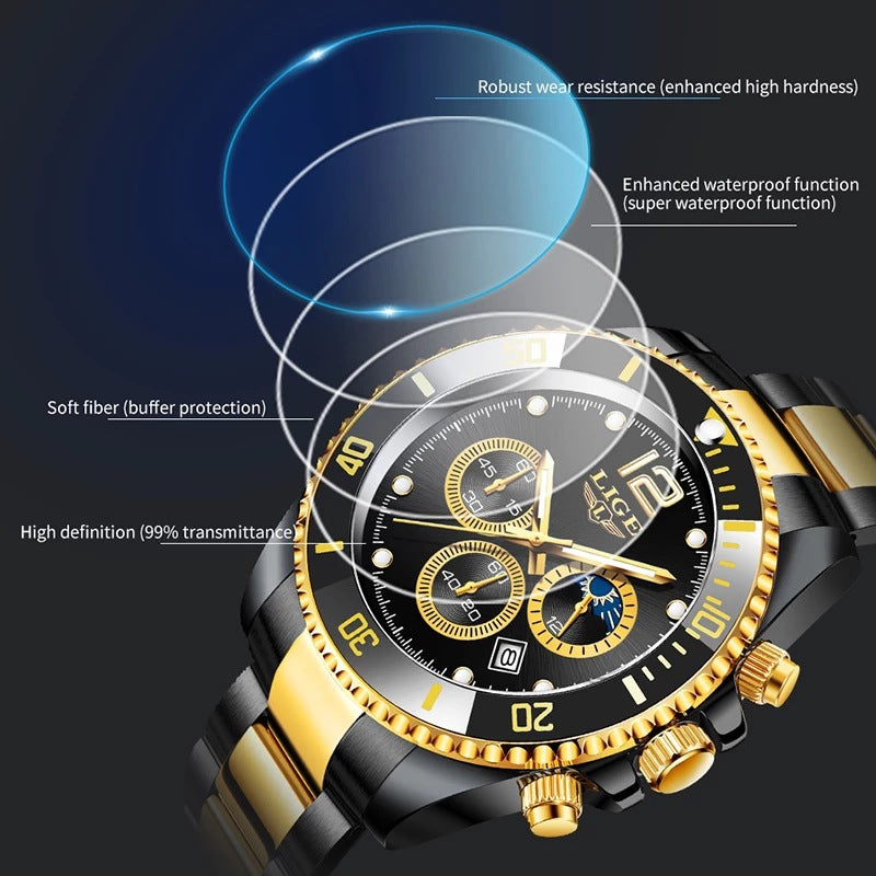 New Quartz Watch Men's Sports Waterproof Watch Multifunctional Chronograph