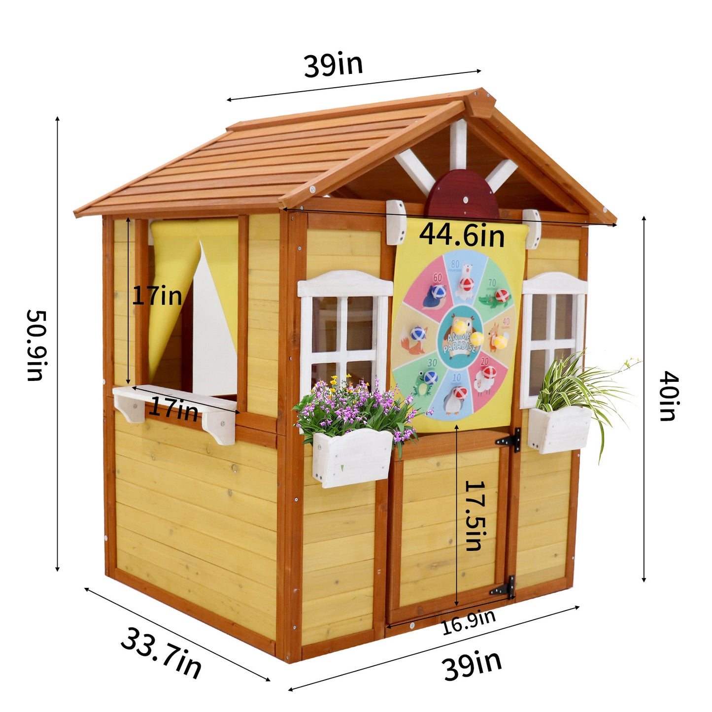 Outdoor Playhouse for Kids Wooden Cottage with Working Doors Windows Pretend Play House for Age 3-8 Years