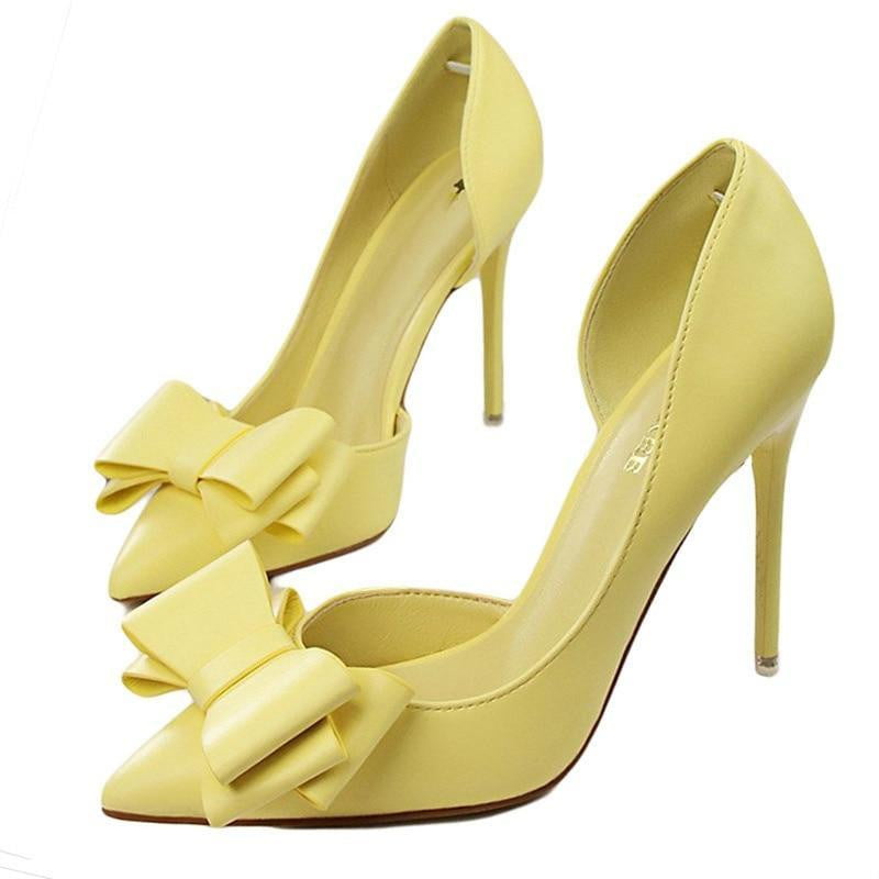 2018 fashion delicate sweet bowknot high heel shoes side hollow pointed Stiletto Heels Shoes women pumps - TRIPLE AAA Fashion Collection