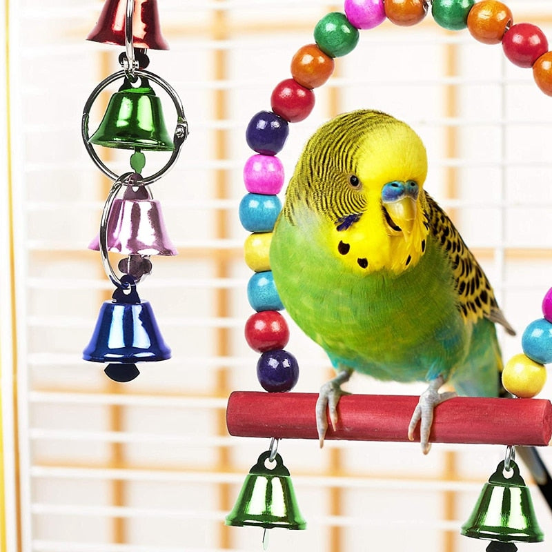 10 Pack Bird Cage Toys for Parrots Reliable & Chewable - Swing Hanging Chewing Bite Bridge Wooden Beads Ball Bell Toys (in stock