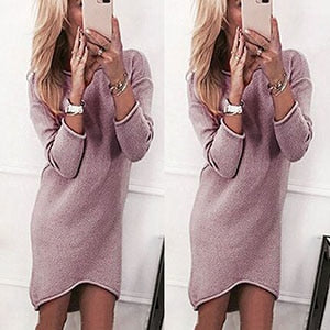 Women Autumn Winter Women Dress Long Sleeve Solid Color Ladies Loose Casual Dresses Lady Bodycon Robe Dresses - TRIPLE AAA Fashion Collection