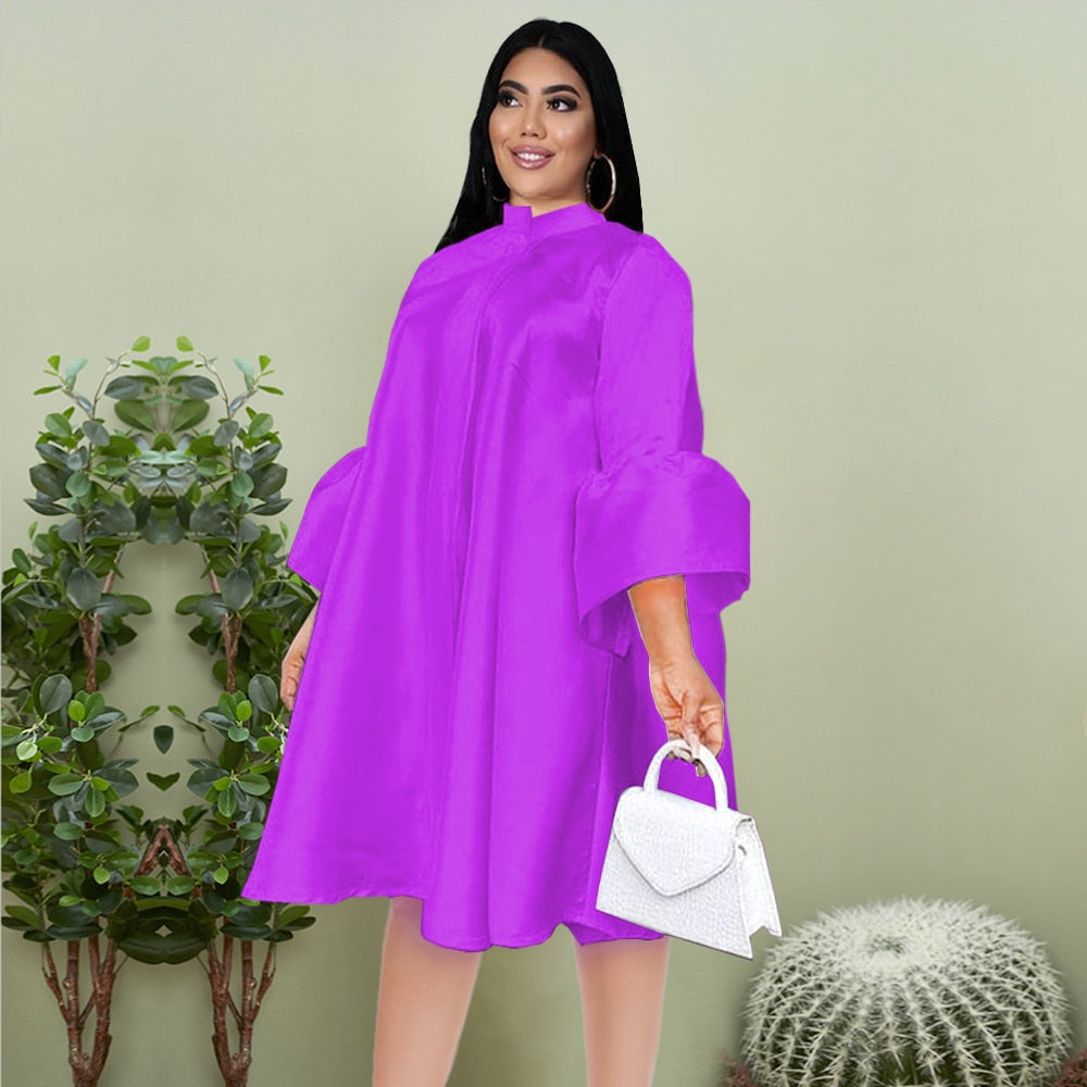 Dresses Plus Size Three Quater Lantern Sleeve Oversized Knee Length Casual Office Lady Evening Birthday Party Afircan Gowns XXXL - TRIPLE AAA Fashion Collection