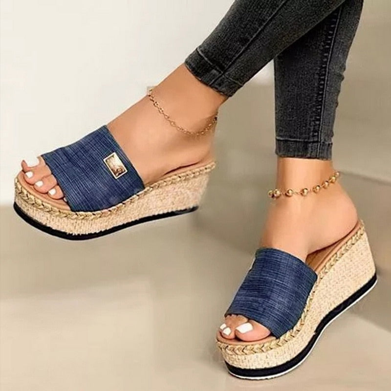 Puimentiua Platform Wedges Slippers Women Sandals 2020 New Female Shoes Fashion Heeled Shoes Casual Summer Slides Slippers Women - TRIPLE AAA Fashion Collection