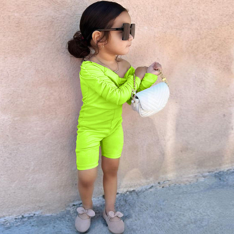 New Casual Children's Clothing Girls Fashion Pleated Strapless Solid Color Jumpsuit Girl