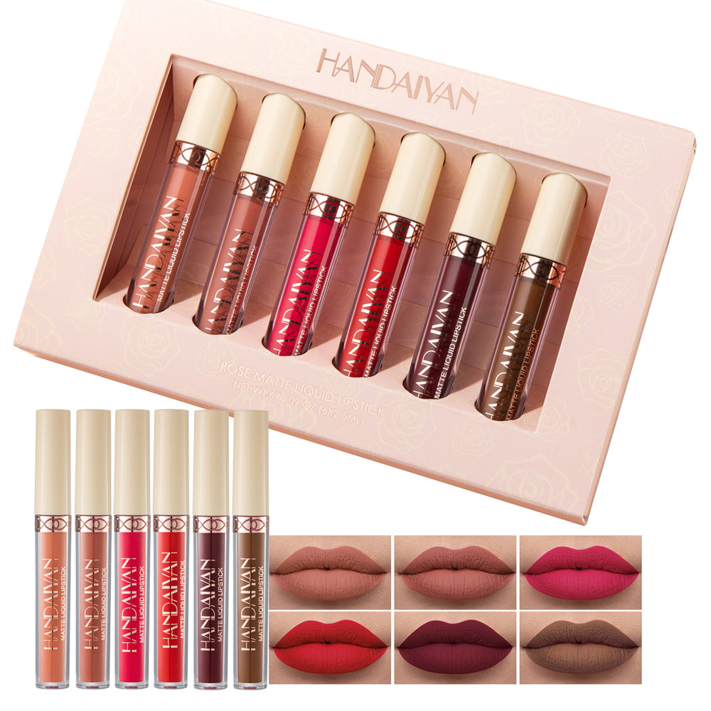 HANDAIYAN 6 Matte Rose Lip Gloss Liquid Lipsticks Are Not Easy To Stain The Cup Is Not Easy To Fade Matte Lip Gloss Set Cosmetics