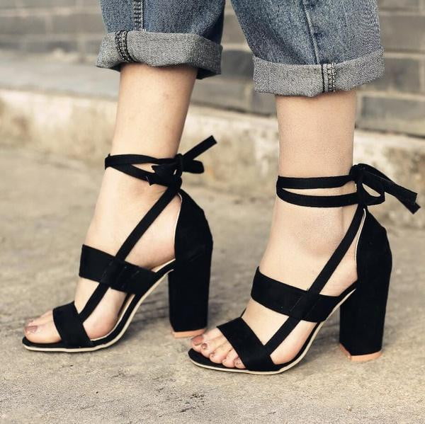 Cross Strap High Heel Thick Heel Plus Size women Shoes Sandals – Triple ...