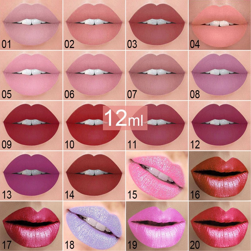 20 Colors Lipstick Waterproof Long Lasting Matte+Shimmer Mental Beauty Lip Gloss Nude Glitter  Lip Gloss Beauty Red Lip Tint New - TRIPLE AAA Fashion Collection