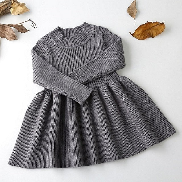 Baby Dresses For Girls Autumn Winter Long Sleeved Knit princess dress Lotus Leaf Collar Pocket Doll Dress Girls Baby Clothing - TRIPLE AAA Fashion Collection