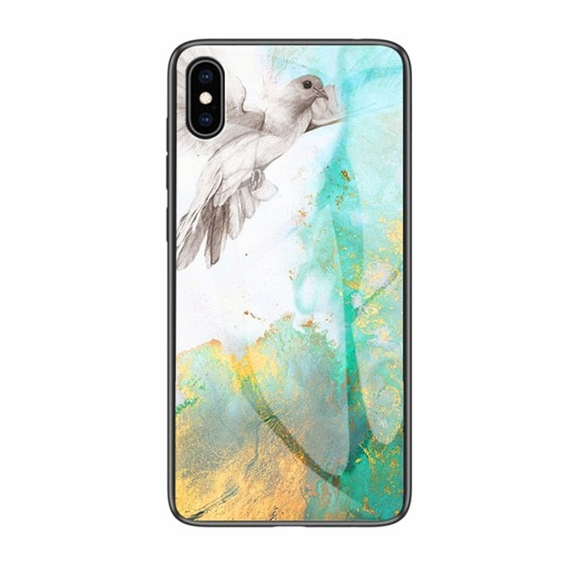 Luxury Marble Phone Case for iPhone X Xs Max Glass PC pigeon Back Cover Silicone Soft Edge Coque Case for iPhone XS Max XR Case - TRIPLE AAA Fashion Collection