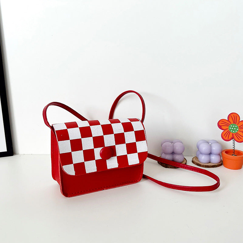 New Children's Bags Fashion Checkerboard Small Square Bag Children's Coin Purse Western-Style Trend Hit Color Girls Messenger Bag