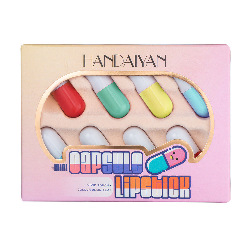 HANDAIYAN Mini Capsule Lipstick 8 Color Set Pill Lipstick Set Portable Lipstick Matte