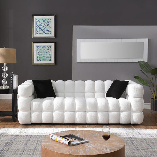 84.3 length ,35.83" deepth ,human body structure for USA people,  marshmallow sofa,boucle sofa ,White color,3 seater