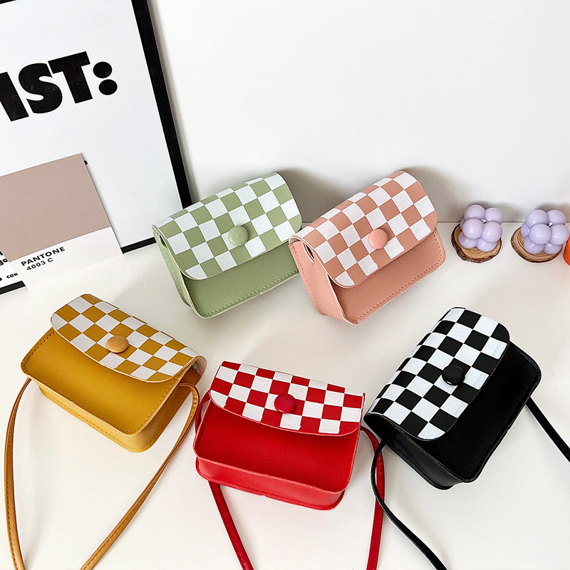 New Children's Bags Fashion Checkerboard Small Square Bag Children's Coin Purse Western-Style Trend Hit Color Girls Messenger Bag