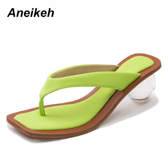 Aneikeh 2020 Women Sandals Clear Transparent Med Heel Round Heel Shoes Open Toed Slipper Sandals For Party Shoes Women Pumps 43 - TRIPLE AAA Fashion Collection