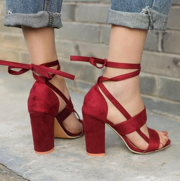Cross Strap High Heel Thick Heel Plus Size women Shoes Sandals - TRIPLE AAA Fashion Collection