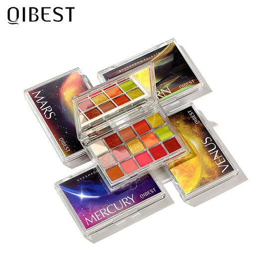 QIBEST Starry Eye Shadow Earth Color Mashed Potato Pearlescent Matte Glitter Eyeshadow Powder 15 Color Eyeshadow