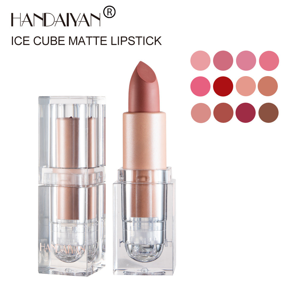 HANDAIYAN Little Ice Cube Matte Lipstick 12 Color Lipstick Lipstick Is Not Easy To Decolor Nude Color Bean Paste Color Powder Lipstick