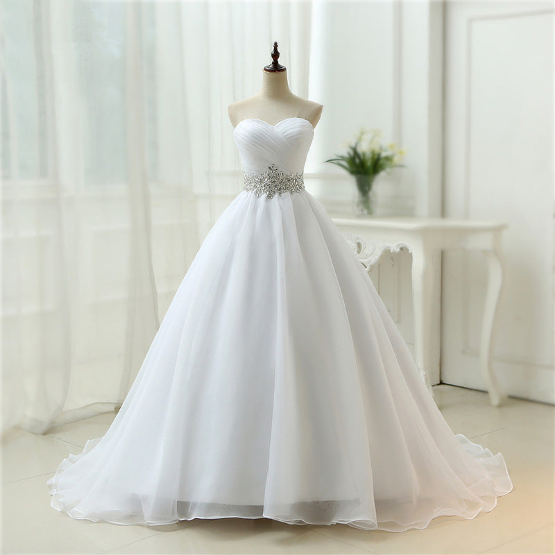 White Vestido De Noiva New Design A line Perfect Belt Robe De Mariage Strapless Lace Up Wedding Dresses - TRIPLE AAA Fashion Collection