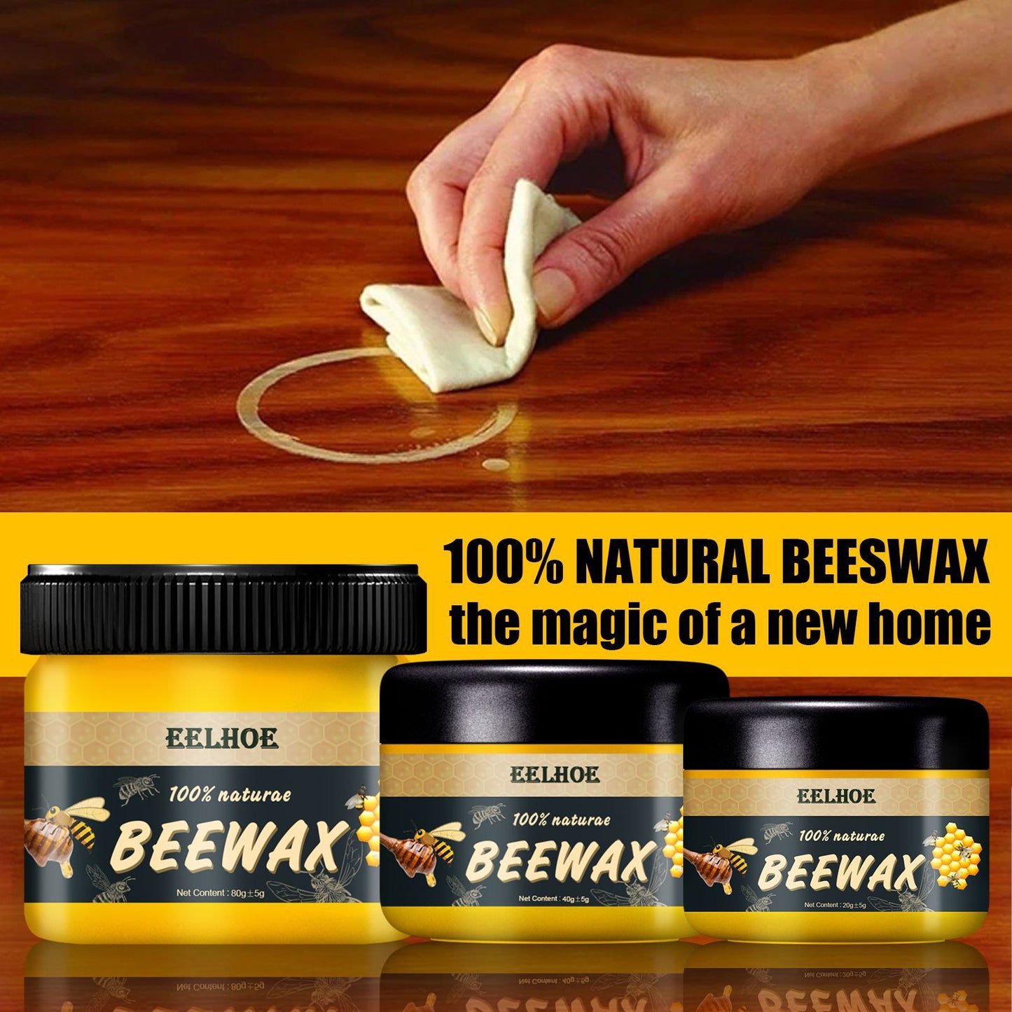 EELHOE Natural Beeswax Furniture Care Polishing Beeswax Waterproof Brightening Wear-resistant Wood Floor Care Beeswax