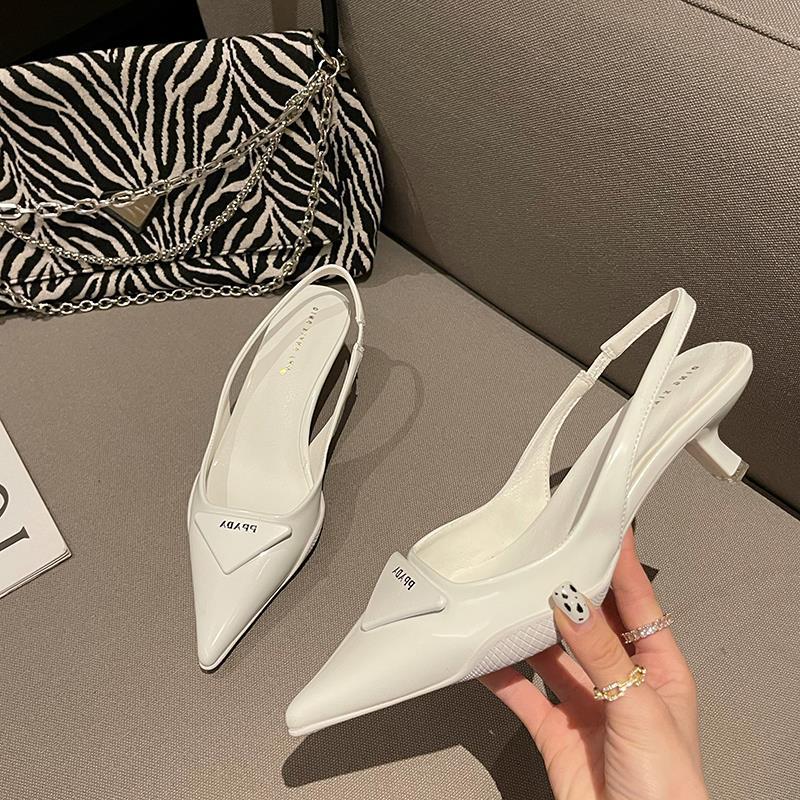 Spring Fashion Pointed Toe Back Empty Shallow Mouth Stiletto Sandals Korean Style Of The Simple Baotou Cat Heel Fashion Women's Shoes
