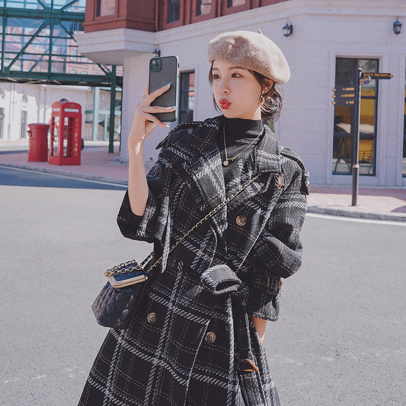 Women's Mid-Length Autumn And Winter New Temperament Is Thin And Loose Over The Knee Hong Kong Style Woolen Coat