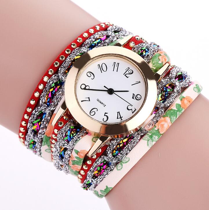 Top Brand Luxury Watches Women Flower Popular Quartz Diamond Leather Bracelet Watch Female Ladies Gemstone Dress Wristwatch - TRIPLE AAA Fashion Collection