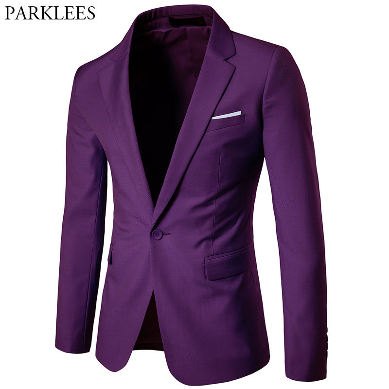 Men's Purple Single Breasted One Button Suit Blazer Jacket 2018 Spring New Wedding Business Blazers and Jackets Terno Masculino - TRIPLE AAA Fashion Collection