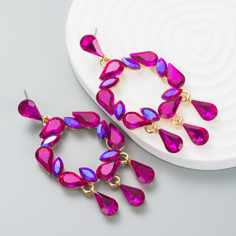Fashion Creative Drop-Shaped Color Rhinestone Pendant Earrings Niche Design Temperament Earrings For Women
