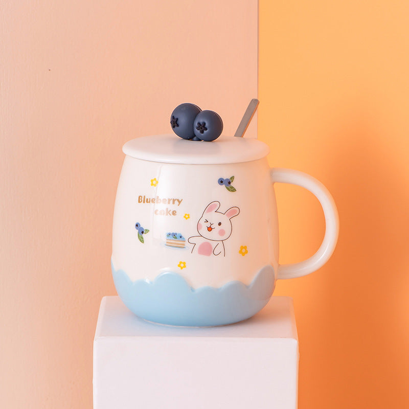 Creative Cute Embossed Ceramic Cup With Lid Cartoon Pot Belly Water Cup Office Coffee Cup Practical Gift Mug