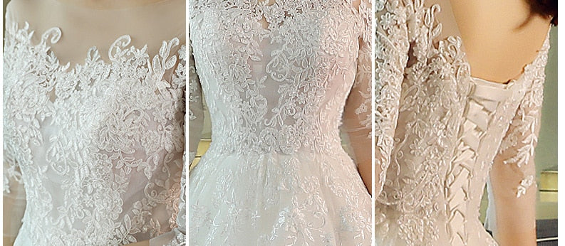 Wedding Dresses Lace Three Quarter Sleeve O-Neck Elegant Plus size Vestido De Noiva Bride - TRIPLE AAA Fashion Collection