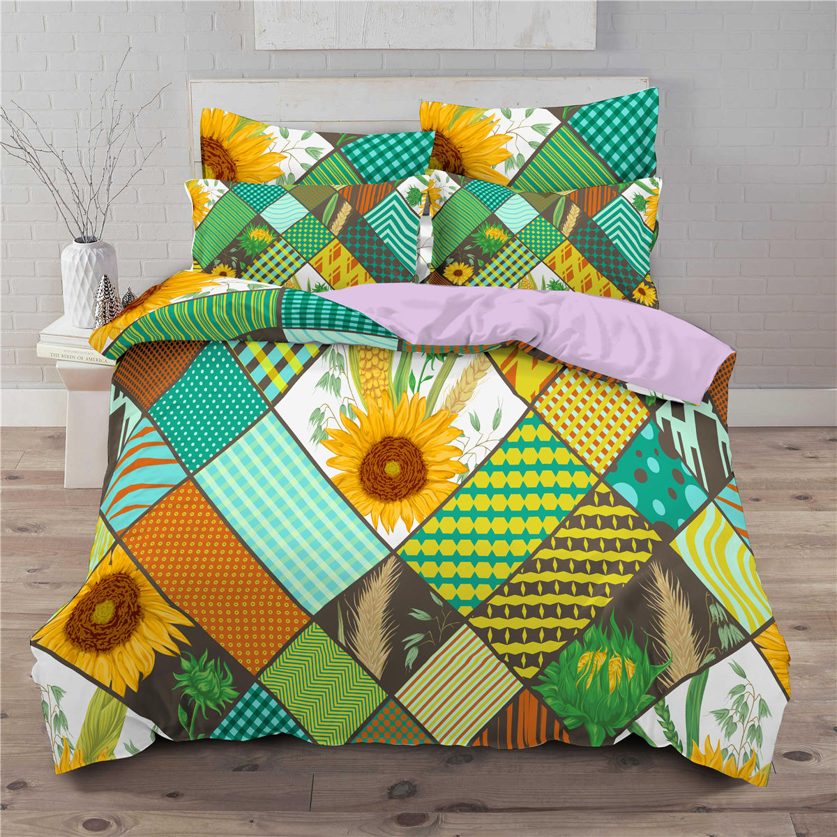 3 piece bedding set with sunflower pattern 3D digital printing quilt set - TRIPLE AAA Fashion Collection