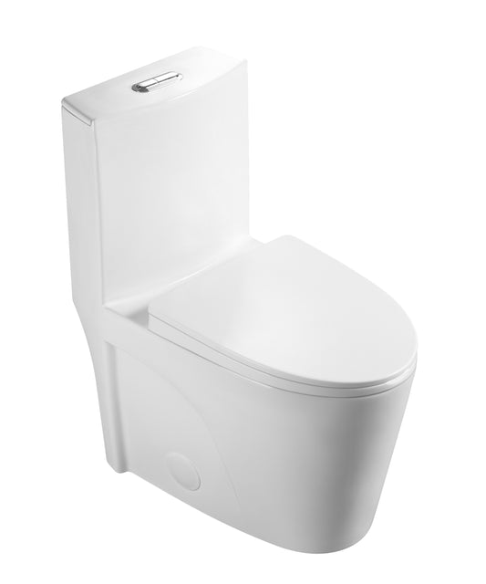 Dual Flush Elongated Standard One Piece Toilet with Comfortable Seat Height, Soft Close Seat Cover, High-Efficiency Supply,  White Toilet