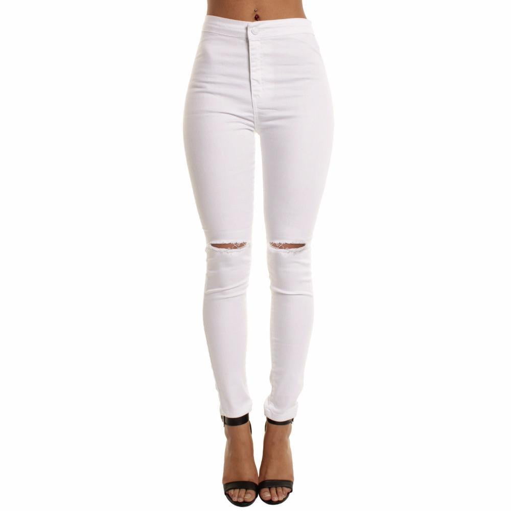 Autumn White Hole Skinny Ripped Jeans Women Jeggings Cool Denim High Waist Pants Capris Female Skinny Black Casual Jeans - TRIPLE AAA Fashion Collection