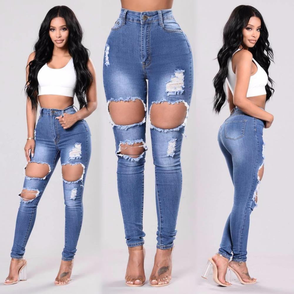 jeans woman high waist ripped skinny sexy denim pans Cotton stretch Narrow feet boyfriend jeans for women - TRIPLE AAA Fashion Collection