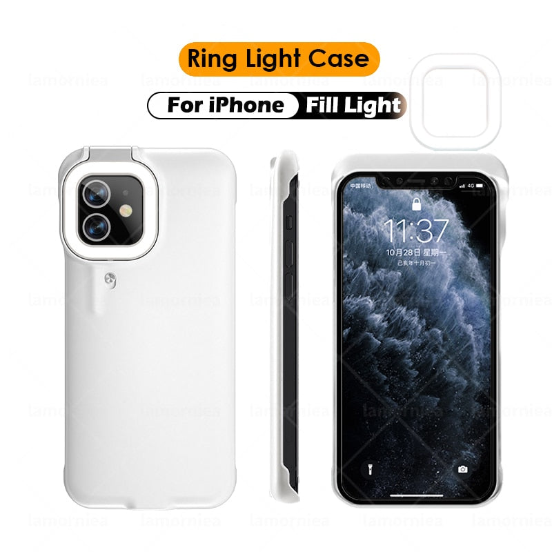 Cell Phone Case For iPhone 12 11 Pro Max Light Fill Light Selfie Beauty Ring Flash Phone Case - TRIPLE AAA Fashion Collection