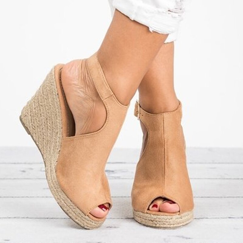 Women Sandals Female Suede Open Toe Cork Wedge Shoes Platform Buckle Strap Fashion Ladies Ankle Strap High Heels Shoes - TRIPLE AAA Fashion Collection