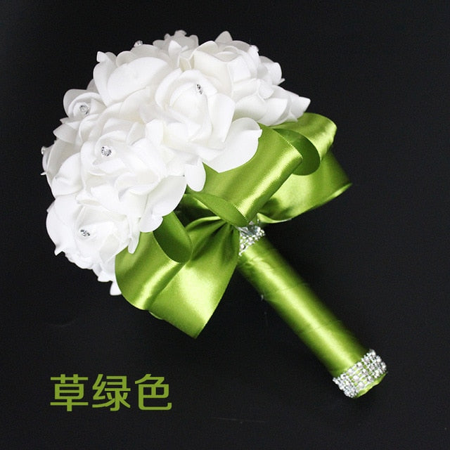 White Ivory Bridal Bridesmaid Flower Wedding Bouquet Artificial Flower Rose Bouquet Crystal Bridal Bouquets - TRIPLE AAA Fashion Collection