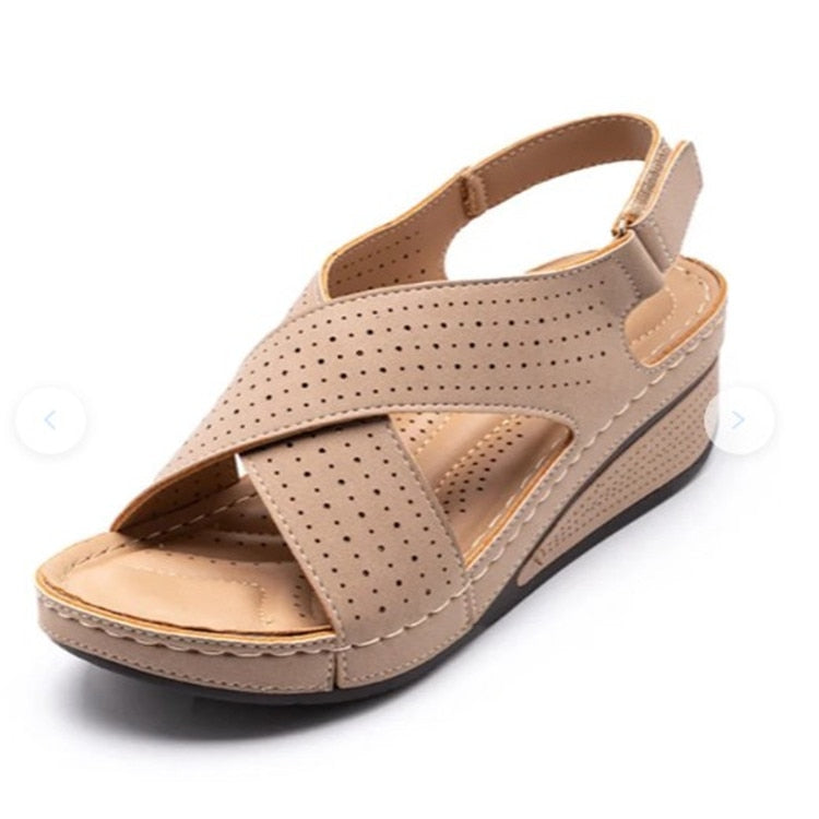 Women Sandals New Summer Shoes Woman Ladies Sewing Hollow Out Wedges Female Casual Pu Leather Comfortable Retro Sandalis - TRIPLE AAA Fashion Collection