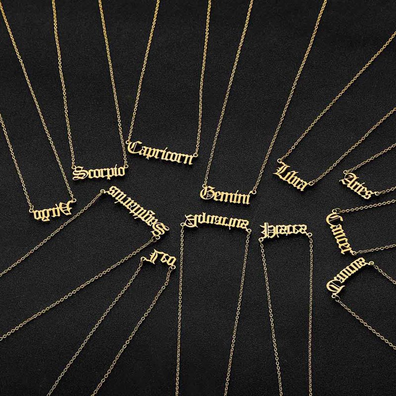 12 Zodiac Letter Constellations Pendants Necklace For Women Men Virgo Libra Scorpio Sagittarius Capricorn Aquarius Birthday Gift - TRIPLE AAA Fashion Collection