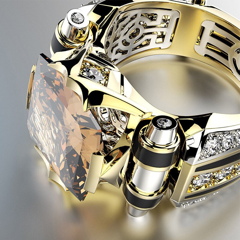 Gold with Black Stone Men's Ring Steampunk Vintage Engement Lovly Wedding Rings - TRIPLE AAA Fashion Collection