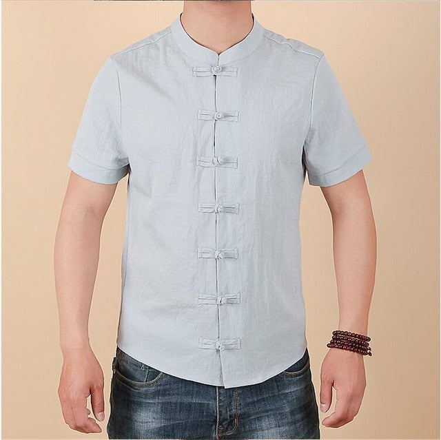 Men Shirt Fashion Chinese style Linen Slim Fit Casual Short Sleeves Shirt Camisa Social Business Dress Shirts - TRIPLE AAA Fashion Collection